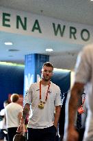 Teams of Ukraine and England arrive at Wroclaw stadium