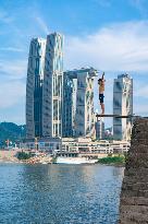 People Dive Along The Yangtze River in Chongqing