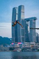 People Dive Along The Yangtze River in Chongqing