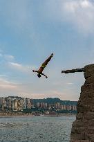 People Dive Along The Yangtze River in Chongqing