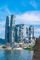 People Dive Along The Yangtze River in Chongqing