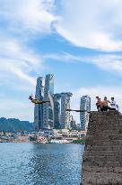 People Dive Along The Yangtze River in Chongqing