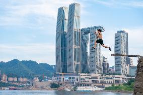 People Dive Along The Yangtze River in Chongqing