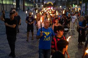 Torchlight March Before The National Day Of Catalonia.