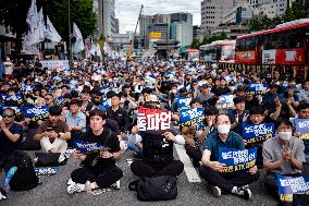 National Railroad Workers' Union Strike In Seoul