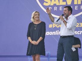 Matteo Salvini and Marine Le Pen in Pontida - Italy