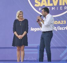 Matteo Salvini and Marine Le Pen in Pontida - Italy