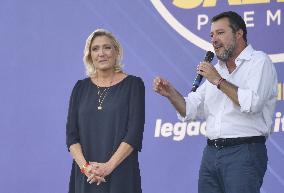 Matteo Salvini and Marine Le Pen in Pontida - Italy