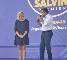 Matteo Salvini and Marine Le Pen in Pontida - Italy