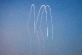 The Exhibition Of The Frecce Tricolori At The Air Show Del Garda For The Centenary Of The Aeronautica Militare In Desenzano Del