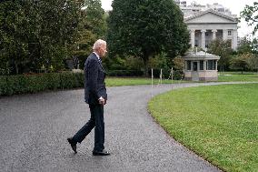 President Joe Biden departs the White House