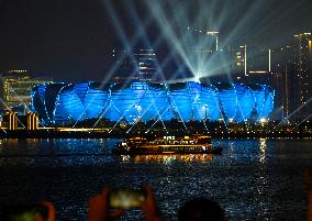 Light Show At The Hangzhou Olympic Sports Center