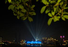 Light Show At The Hangzhou Olympic Sports Center