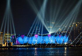 Light Show At The Hangzhou Olympic Sports Center