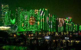 Light Show At The Hangzhou Olympic Sports Center