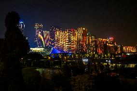 Light Show At The Hangzhou Olympic Sports Center