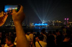 Light Show At The Hangzhou Olympic Sports Center