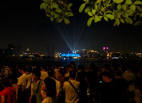 Light Show At The Hangzhou Olympic Sports Center