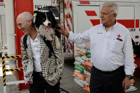 Mexican Red Cross Hands Over Donations To Canine Binomial Members Of The Search And Rescue Team In Collapsed Structures