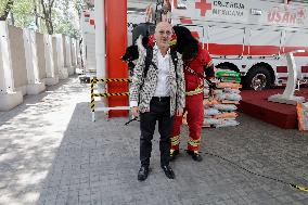 Mexican Red Cross Hands Over Donations To Canine Binomial Members Of The Search And Rescue Team In Collapsed Structures