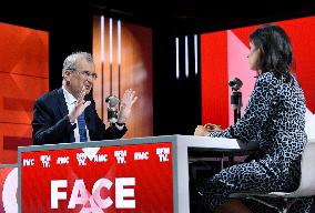 Francois Villeroy de Galhau Appears On RMC BFMTV - Paris