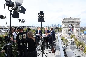 King Charles Visit To France - Special BFMTV Studio TV for Ceremony At The Arc De Triomphe