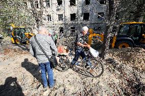 Aftermath of Russian rocket attack on Kharkiv