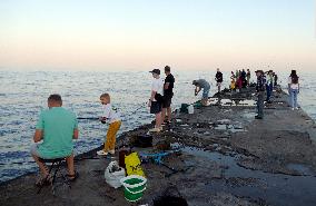 Fishing at Lanzheron beach in Odesa