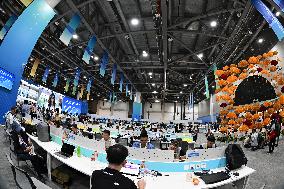 Journalists Gather at The Main Press Centre of The Hangzhou Asian Games in Hangzhou