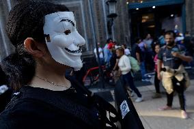 Anonymous For The Voiceless Mexico Demonstrates In Mexico City's Historic Centre
