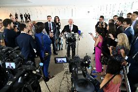 President Of Brazil, Lula Da Silva Talks To The Press About The Surgery He Will Have This Week