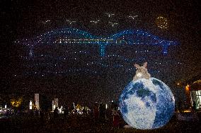 A Drone Light Show Celebrates The Mid-Autumn Festival in Nanjing