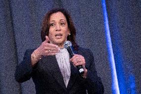 Vice President Kamala Harris addresses a convening of the YMCA’s Initiative on Boys and Young Men of Color