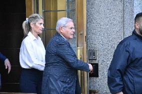 US Senator Bob Menendez And His Wife Nadine Menendez Depart Federal Court In New York City
