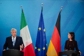 ''Federal Foreign Minister Baerbock and Antonio Tajani Hold Press Conference In Berlin