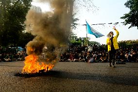 Students Demonstrate In Front Of Gedung Sate Bandung Indonesia