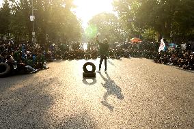 Students Demonstrate In Front Of Gedung Sate Bandung Indonesia