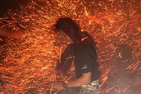 Sacred Fire Fight Ritual During Full Moon In Bali