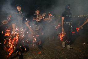 Sacred Fire Fight Ritual During Full Moon In Bali