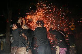 Sacred Fire Fight Ritual During Full Moon In Bali