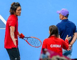 The 19th Asian Games Hangzhou 2022 Men's Singles Final Tennis Match Between Zhizhen Zhang Of China And  Yosuke Watanuki  Of Japa