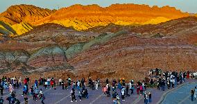 Tourists Visit Danxia Scenic Spot in Zhangye