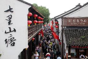 Tourists Visit An Ancient Street in Suzhou