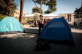 Students Camp In Tents At Sapienza University Against High Rents