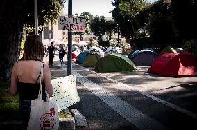 Students Camp In Tents At Sapienza University Against High Rents