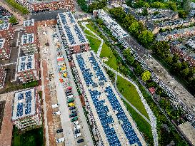 Solar Panels On The Roofs Of New Homes Under Construction - Utrecht