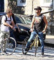 Sam Rockwell and Justin Theroux biking - NY