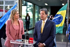 Brazilian Economy Minister Fernando Haddad Receives The Queen Of The Netherlands, Máxima Zorreguieta Cerrut.