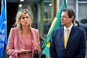 Brazilian Economy Minister Fernando Haddad Receives The Queen Of The Netherlands, Máxima Zorreguieta Cerrut.