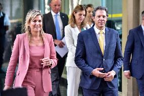 Brazilian Economy Minister Fernando Haddad Receives The Queen Of The Netherlands, Máxima Zorreguieta Cerrut.